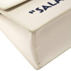 Pre Owned OFF-WHITE White Leather 1.4 Jitney Quote Bag "SALARY INSIDE" Top  Handle Bag
