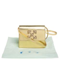 Pre Owned Off White Metallic Gold Leather Jitney 0.7 Shoulder Bag