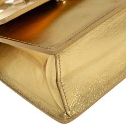 Pre Owned Off White Metallic Gold Leather Jitney 0.7 Shoulder Bag