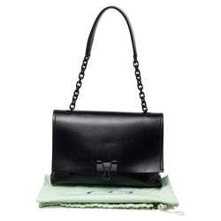 Pre Owned حقيبة كروس أوف وايت مشبك ملف جلد مطبوع مائل أسود 