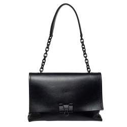 Pre Owned حقيبة كروس أوف وايت مشبك ملف جلد مطبوع مائل أسود 