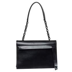 Pre Owned حقيبة كروس أوف وايت مشبك ملف جلد مطبوع مائل أسود 