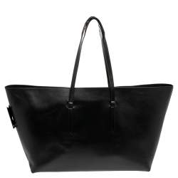 Pre Owned Off-White Black Leather Clip Motif Tote