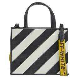Off-White Black/White Diagonal Striped Leather Tote