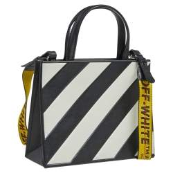 Off-White Black/White Diagonal Striped Leather Tote