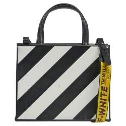 Off-White Black/White Diagonal Striped Leather Tote