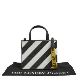 Off-White Black/White Diagonal Striped Leather Tote