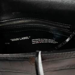 Pre Owned Off-White Black Crocodile Embossed Leather Binder Clip Shoulder Bag