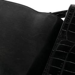 Pre Owned Off-White Black Crocodile Embossed Leather Binder Clip Shoulder Bag