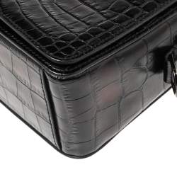 Pre Owned Off-White Black Crocodile Embossed Leather Binder Clip Shoulder Bag