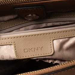 Pre Owned حقيبة يد توتس دي كي إن واي جلد سافيانو بني فاتح بسحاب مزدوج