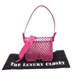 Pre Owned Off-White Transparent/Pink PVC and Leather Binder Clip Flap Shoulder Bag