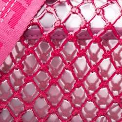 Pre Owned Off-White Transparent/Pink PVC and Leather Binder Clip Flap Shoulder Bag