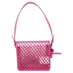 Pre Owned Off-White Transparent/Pink PVC and Leather Binder Clip Flap Shoulder Bag