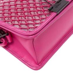 Pre Owned Off-White Transparent/Pink PVC and Leather Binder Clip Flap Shoulder Bag