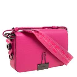 Pre Owned Off-White Pink Leather Binder Clip Crossbody Bag
