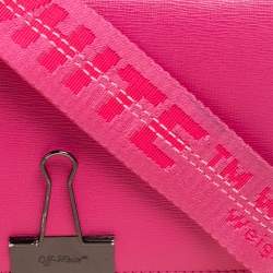 Pre Owned Off-White Pink Leather Binder Clip Crossbody Bag