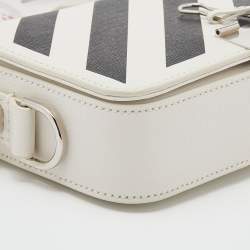 Pre Owned Off-White Black/White Diagonal Print Leather Mini Binder Clip Crossbody Bag