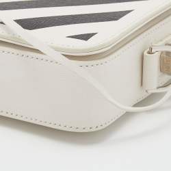 Pre Owned Off-White Black/White Diagonal Print Leather Mini Binder Clip Crossbody Bag