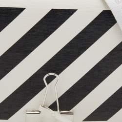 Pre Owned Off-White Black/White Diagonal Print Leather Mini Binder Clip Crossbody Bag