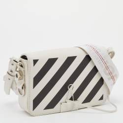 Pre Owned Off-White Black/White Diagonal Print Leather Mini Binder Clip Crossbody Bag