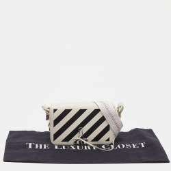 Pre Owned Off-White Black/White Diagonal Print Leather Mini Binder Clip Crossbody Bag