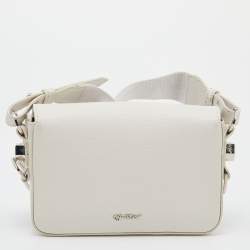 Pre Owned Off-White Black/White Diagonal Print Leather Mini Binder Clip Crossbody Bag