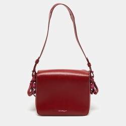 Pre Owned Off-White Red/Pink Diagonal Striped Leather Flap Crossbody Bag