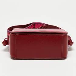 Pre Owned Off-White Red/Pink Diagonal Striped Leather Flap Crossbody Bag