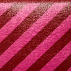 Pre Owned Off-White Red/Pink Diagonal Striped Leather Flap Crossbody Bag