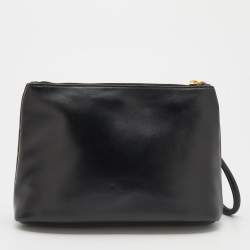 Pre Owned Off-White Black Leather Off Hands Zipped 25 Pouch