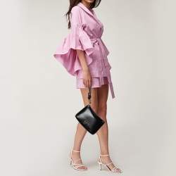 Pre Owned Off-White Black Leather Off Hands Zipped 25 Pouch