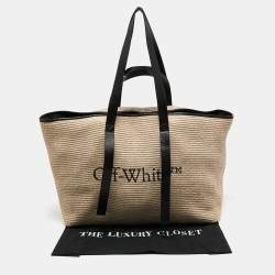 Pre Owned Off-White Beige/Black Raffia and Leather Commercial Tote