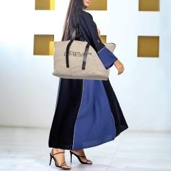 Pre Owned Off-White Beige/Black Raffia and Leather Commercial Tote