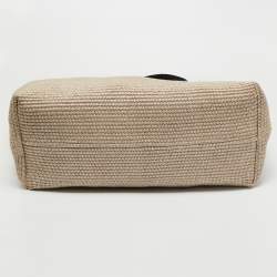 Pre Owned Off-White Beige/Black Raffia and Leather Commercial Tote