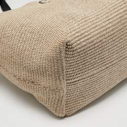 Pre Owned Off-White Beige/Black Raffia and Leather Commercial Tote
