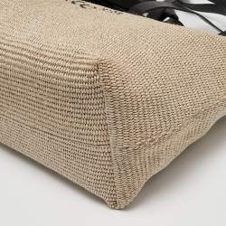 Pre Owned Off-White Beige/Black Raffia and Leather Commercial Tote