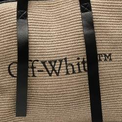 Pre Owned Off-White Beige/Black Raffia and Leather Commercial Tote