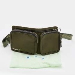 Pre Owned Off-White Military Green Logo Print Nylon Cordura Hip Belt Bag