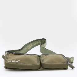 Pre Owned Off-White Military Green Logo Print Nylon Cordura Hip Belt Bag