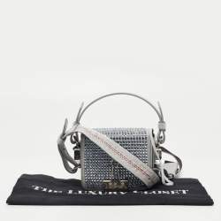 Pre Owned Off-White Ash Grey Crystal Embellishment Suede and Leather Baby Binder Flap Bag