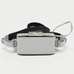 Pre Owned Off-White Ash Grey Crystal Embellishment Suede and Leather Baby Binder Flap Bag