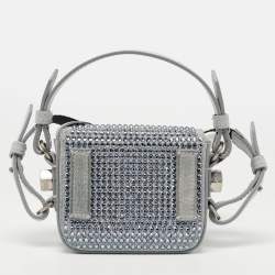 Pre Owned Off-White Ash Grey Crystal Embellishment Suede and Leather Baby Binder Flap Bag