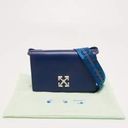 Pre Owned Off-White Blue Leather Jitney Flap Crossbody Bag