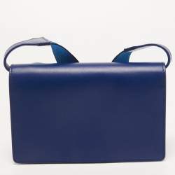 Pre Owned Off-White Blue Leather Jitney Flap Crossbody Bag