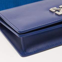 Pre Owned Off-White Blue Leather Jitney Flap Crossbody Bag