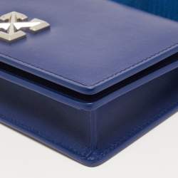 Pre Owned Off-White Blue Leather Jitney Flap Crossbody Bag