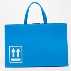 Pre Owned Off-White Blue Leather Medium Box Tote 