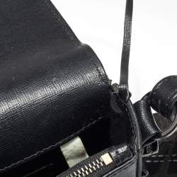 Pre Owned Off-White Black/White Diagonal Print Leather Mini Binder Clip Crossbody Bag