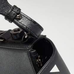 Pre Owned Off-White Black/White Diagonal Print Leather Mini Binder Clip Crossbody Bag